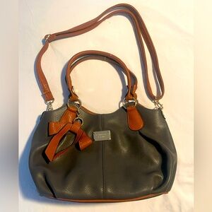 Cute Michael Kors Hi/Lo Crossbody Purse Grey/Brown W Bow Accent Det Strap Used